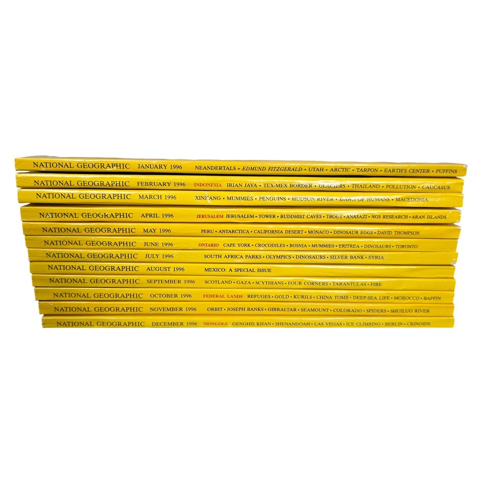 National Geographic Magazines 1996 Full Year Set 12 Issues Yellow Good Vintage
